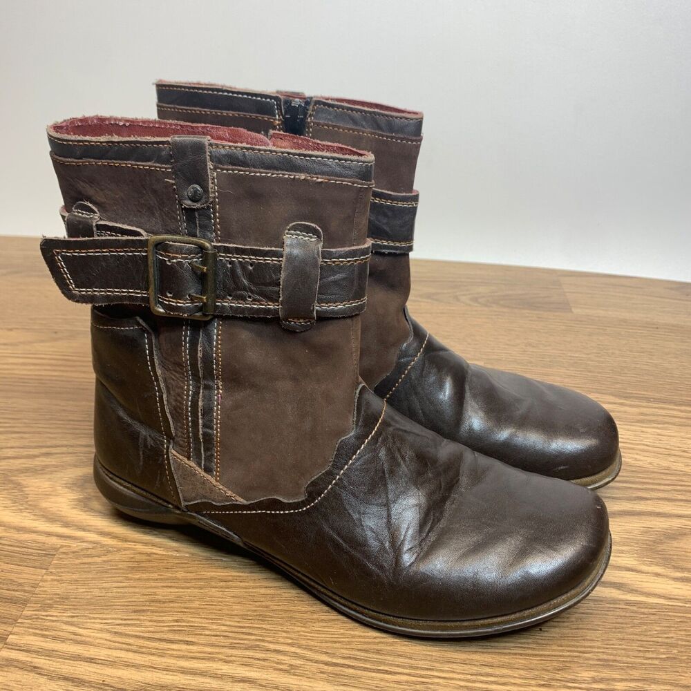 ROMIKA Womens Size 40 Brown Leather Slouch Zip Buckle Ankle‎ Fashion Boots